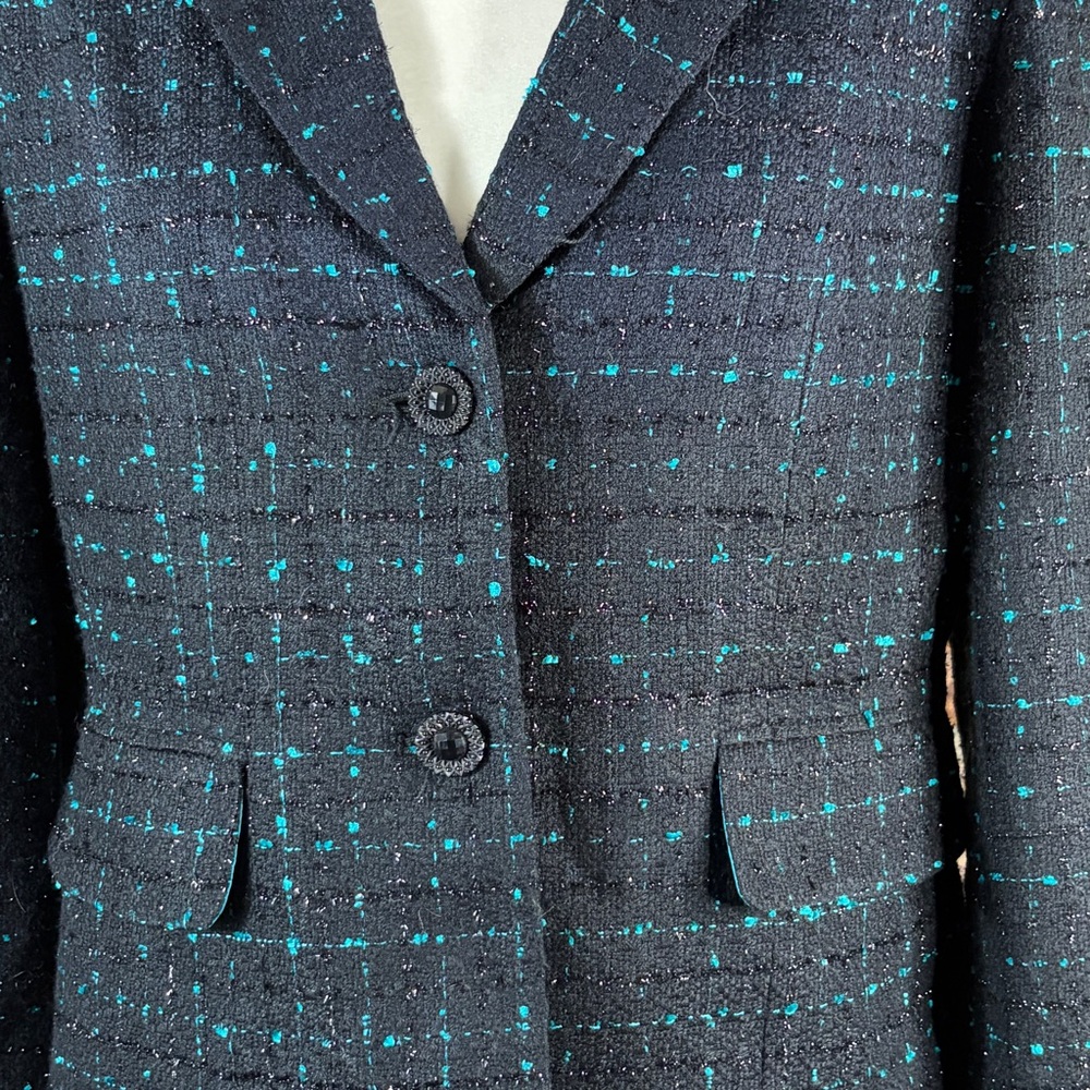 CHADWICK’S Vintage Woven Tweed Black & Teal Blazer and Skirt Set - Picture 5 of 16